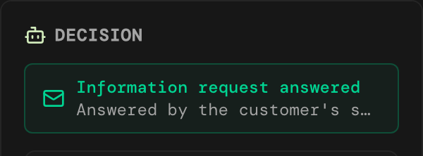Decision card showing Information request answered by the customer's systems
