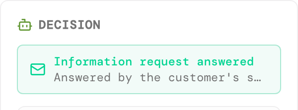 Decision card showing Information request answered by the customer's systems